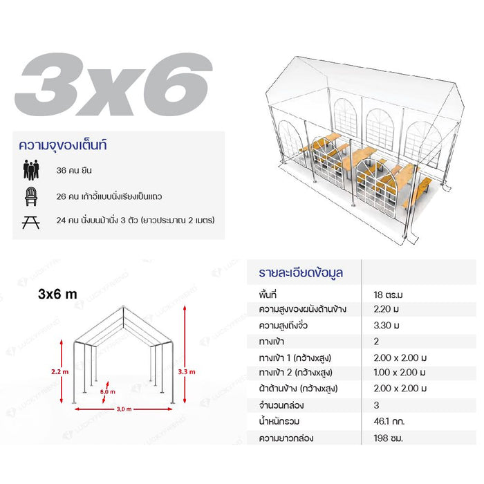 Luckyfriend ต็นท์ผ้าใบสีขาวขนาดใหญ่ G2PARTY 3x6 เมตร - LUCKYFRIEND Thailand