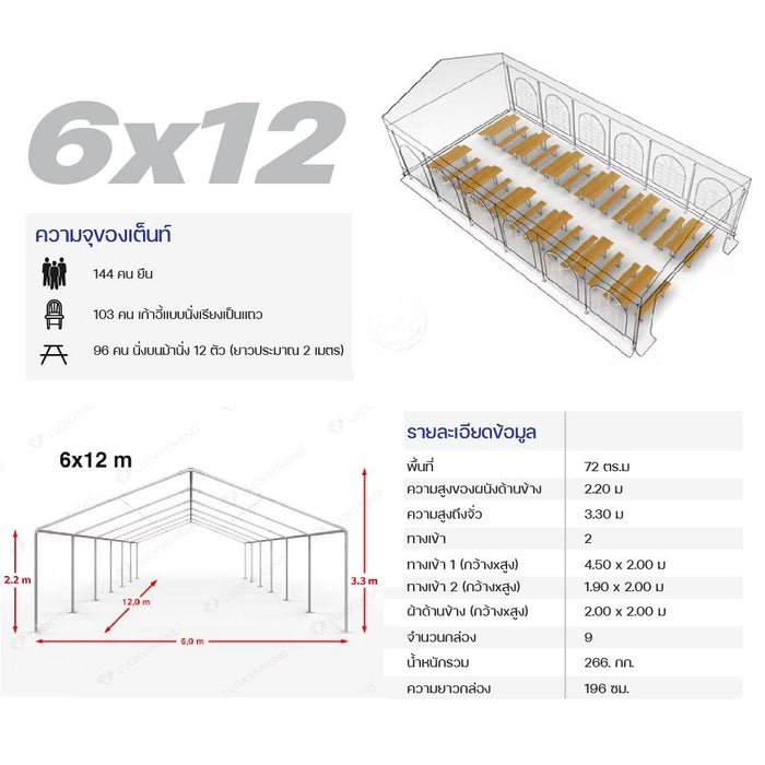 Luckyfriend ต็นท์ผ้าใบสีขาวขนาดใหญ่ G2PARTY 6x12 เมตร - LUCKYFRIEND Thailand